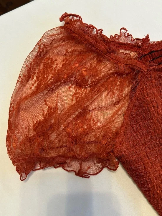 Ember Women’s Rust Lace/Mesh Tiered Midi Dress  Sz. M - Picture 6 of 13